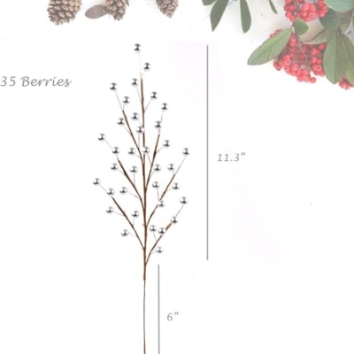 Product: Set of 48 Silver Holly Berry Stem Picks - 19" Decorative Wire Stem Branch Sprays for Christmas Tree Decoration, Holiday Décor, Silk Flower Arrangements
