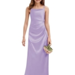 Product: WDCVGTR Lilac Junior Bridesmaid Dress Straps Satin Teen Girl Wedding Guest Gowns A-Line Square Neck Prom Party Flower Girl Dress 14