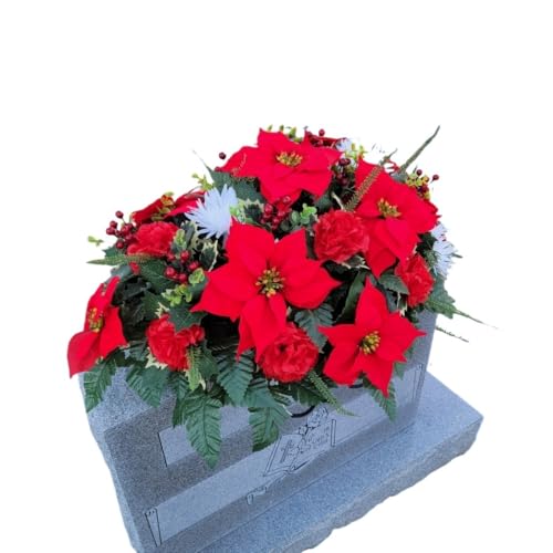Product: Red and White Headstone Saddle, Poinsettia Grave Flowers for Perfect Winter Memorial Decoration Garland for Table Centerpiece Holiday Party Weddi