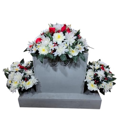 Product: White Peonies Winter Headstone, Spider Mum Silk Grave Flowers for Cemetery Cone Garland for Table Centerpiece Holiday Party Weddi