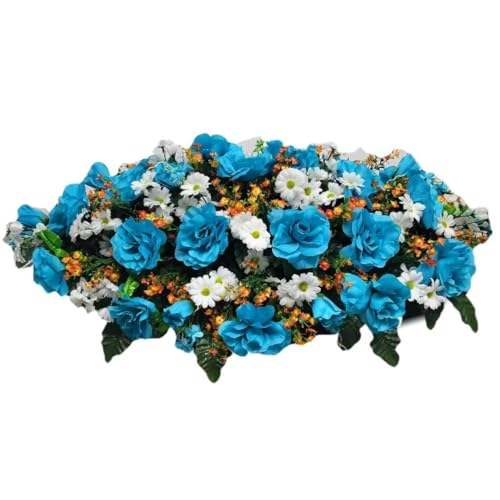 Product: Jucgghk Vivid and Realistic Floral Art 36”Blue Artificial Saddle Flowers, Beautiful Artificial Spring Saddle Flowers for Cemetery Grave Tombstone Decorations