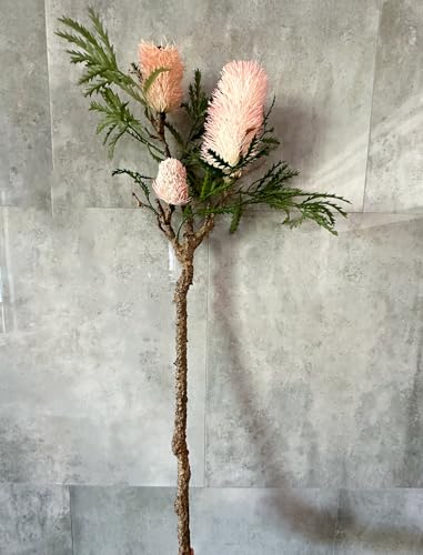Silky Flower Store Artificial Banksia Flower Stem Pink Light Red, Realistic Floral Branch Wedding Home Décor, 35 inch 1 1 Product: Jucgghk Vivid and Realistic Floral Art 35" Tall Banksia Flower Branch,Artificial Pink Flower for Centerpieces | DIY Floral | Wedding/Home Decoration | Gifts(NO VASE)(Light red)
