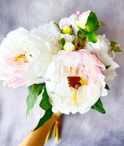 Product: 9 Stem White and Pink Peony Bouquet, Artificial Wedding Flower for Home Garden Party Floral Decor(Pink,NO VASE) for Wedding/Home Decoration
