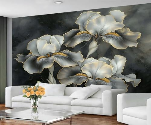 Product: Gray Iris Wall Mural Vintage Dark Floral Mural 3D Luxury Floral Wallpaper for Living Room Vintage Tropical Flower Murals Green Botanical Murals for Bedroom 169.3" x 118.2"