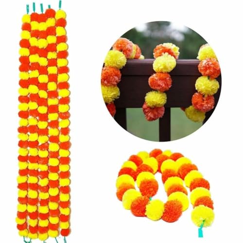 Product: MANTRAMART Artificial Marigold Flower Garlands – Pack of 10 (5 Multicolor & 5 Yellow) – Reusable Decorative Strings for Home, Event, Festival & Party Decor – 4.5 ft Each