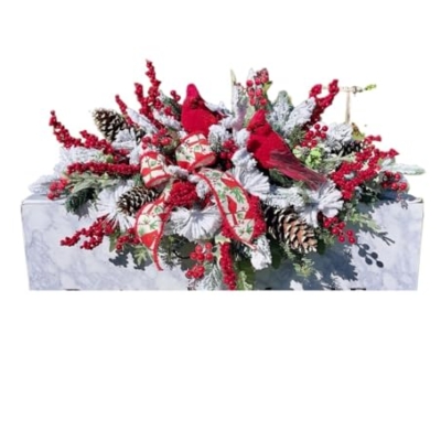 Product: Jucgghk Vivid and Realistic Floral Art Two Redbirds with Red and White Christmas Cemetery Saddle, Christmas Cemetery Flowers, Headstone Saddle Arrangement, Christmas Saddle for Headstone