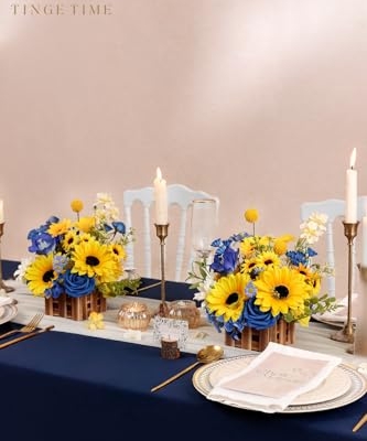 Product: TINGE TIME Wedding Centerpiece Flower with Basket, Set of 2 Large Artificial Flowers Floral Arrangement for Tabletop Mantel Archway Aisle (Sunflower & RoyalBlue)