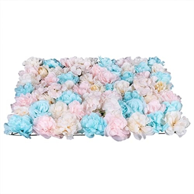 Product: HZOPUTLH 12pcs Flower Walls, 24" x 16" Artificial Flower Wall Panels, Dahlias Rose Hydrangea Backdrop Flowers Decoration Floral Panels Set for Wedding Outdoor Party Decor (Blue, Pink, White)