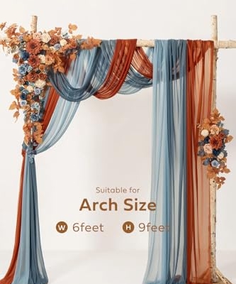 Product: Ling's Moment Fall Wedding Arch Flowers with Sheer Drapes Kit - Artificial Orange and Navy Blue Floral Arrangements for Ceremony Backdrop, Arbor Decor, 5-Piece Set (2 Flower Stems + 3 Hanging Drapes)