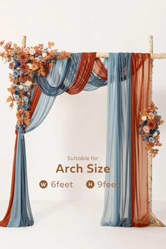 Product: Ling's Moment Fall Wedding Arch Flowers with Sheer Drapes Kit - Artificial Orange and Navy Blue Floral Arrangements for Ceremony Backdrop, Arbor Decor, 5-Piece Set (2 Flower Stems + 3 Hanging Drapes)