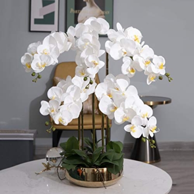 Product: QSYJCCXDL Artificial Orchid Flowers with Vase Set, 5 Heads White Phalaenopsis Artificial Faked Flowers Plant Orchid for Home Decor, 26.8" H Table Centerpiece Office Wedding Party Decoration