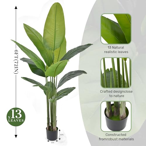 Product: Artificial Bird of Paradise Plant 6Ft, Floor Silk Banana Leaf Plant with 13 Leaves, Faux Palm Tree with Plastic Pot for Indoor House Home Office Garden Modern Decoration