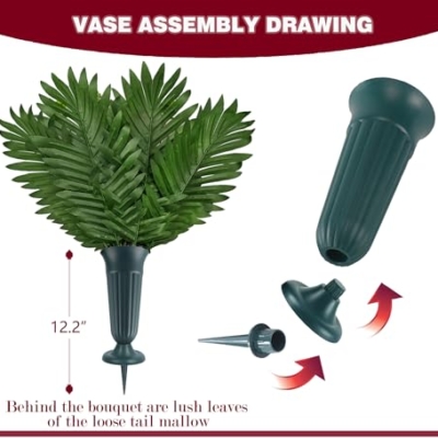 Product: Naramiji 3 Piece Artificial Cemetery Flowers -Headstone Flower Saddle- Gravesite Flowers Bouquet - Christmas Decorations-Poinsettia Dahlia Rose