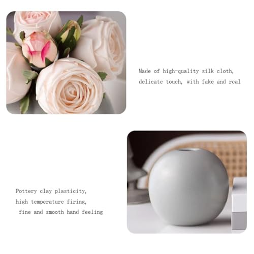 Product: SHUawan Artificial Rose Flowers with Ceramic Vase – 20cm Silk Bouquet for Home, Wedding, Party, Festival Decoration