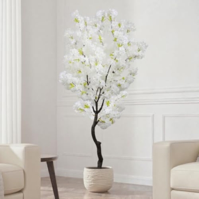 Silky Flower Store Artificial Cherry Blossom Tree White Flower Faux Tree Indoor Decor, 6 FT 9 9 Product: Artificial Cherry Blossom Tree White Flower Faux Tree Indoor Cherry Blossom Tree 6 FT Room Decor Gift