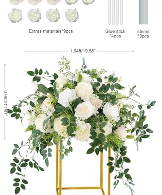 Silky Flower Store White Green Hanging Flower Vine Wedding Centerpiece, Artificial Floral Arrangement Bouquet, 19inch 12 12 Product: Angela flower 2pcs 19inch White & Green Hanging Plants Vine Wedding Table Centerpieces Decorations, Floral Arrangement Bouquet for Reception Aisle Ceremony Party Flowers Balls (Without Stand)