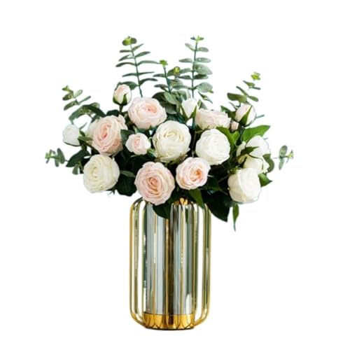 Product: SHUawan Artificial Silk Flower Bouquet in Vase – 65cm Realistic Faux Flowers for Wedding Home Office Table Décor(Red)