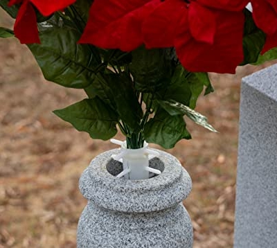 Product: Sympathy Silks Artificial Cemetery Flowers – Christmas Poinsettias, Outdoor Winter Grave Decorations - Red Poinsettia Bouquet