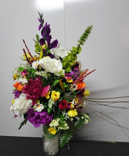 Silky Flower Store Artificial Yellow Roses Cemetery Flowers, Vivid Realistic Memorial Grave Tombstone Décor, Durable Faux Floral Arrangement, 26cm 3 3 Product: Jucgghk Vivid and Realistic Floral Art 26" Spring Cemetery Flowers,Artificial Yellow Roses,Durable Faux Roses for Cemetery Grave Tombstone Decorations
