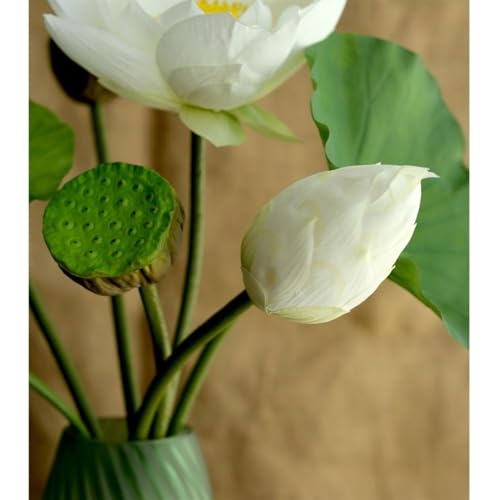 Product: LIAN16PENG Floral Installations Artificial Lotus Lotus Leaves Bouquet Ornament Silk Flowers Fake Flowers Table Decorations Living Room Decoration Simulation Flowers Party Decoration(White)