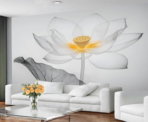 Product: Ink Lotus Mural Retro Zen Lotus Mural Transparent Floral Art Wall Murals Simple Flower Botanical Wallpaper for Bedroom Not Peel and Stick Murals for Living Room 78.7" x 55.2"