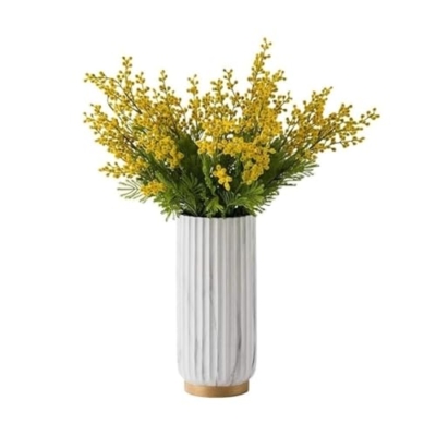Product: Fake Flower Fake Flower Artificial Yellow Acacia Flowers Mimosa Plush Silk Flower Fake Flower Vase Set Home Wedding Party Table Weddin(A Vase+flower)