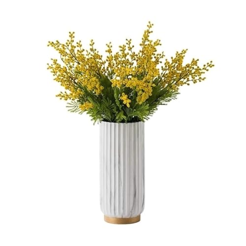 Product: Fake Flower Fake Flower Artificial Yellow Acacia Flowers Mimosa Plush Silk Flower Fake Flower Vase Set Home Wedding Party Table Weddin(A Vase+flower)