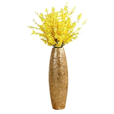Product: DSXLY Floor Standing Artificial Flowers w/Tall Golden Vase Chinses Yellow Artificial Dancing Orchids Living Room Flower Arrangement Wedding Home Office Party Decoration