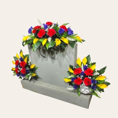 Product: Red Yellow Headstone Saddle and Cemetery Cone Set, Purple Calla Lilies and Roses Multicolored Silk Grave Flowers for Commemorating Cemetery Garland for Table Centerpiece Holiday Party Weddi