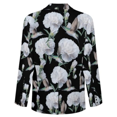 Product: Hummingbird White Carnation Flower Men's Slim Suit Long-Sleeve Prom Tuxedo Classic Two Button Business Jacket XL