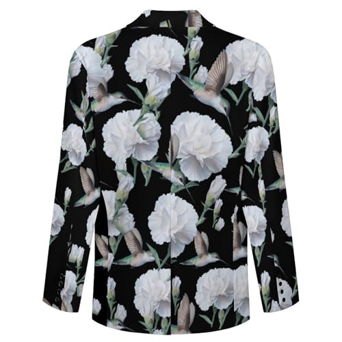 Product: Hummingbird White Carnation Flower Men's Slim Suit Long-Sleeve Prom Tuxedo Classic Two Button Business Jacket XL