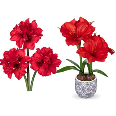 Product: Briful 2 Pack Red Amaryllis Artificial Flower Bundle for Home Office Room Table Vase Arrangement Centerpiece