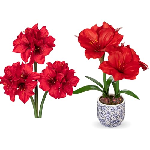 Product: Briful 2 Pack Red Amaryllis Artificial Flower Bundle for Home Office Room Table Vase Arrangement Centerpiece