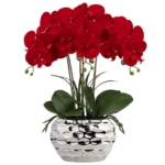 Product: Briful Red Orchid Artificial Flowers 18" Large Silk Orchid with Silver Ceramic Pots Fake Orchid Arrangement for Home Office Bathroom Living Room Table Decoration
