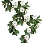 Product: Serene Spaces Living Artificial Magnolia Leaf Garland and Wreath, Ideal to Hang at Wedding, Store Display, Window Sill, Fall Decor, Holiday Décor (72" Magnolia Garland with White Blooms - 2pcs)