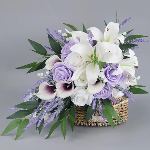 Product: Great Flowers Purple White Bridal Bouquets,Artificial Lavender Calla Lily Flowers for Wedding Ceremony Bridal Shower Home Decor