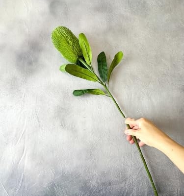 Product: 5 Stems Banksia Protea Stem,Green Artificial Long Stem Flower for Table Centerpieces Wedding Party Home Decoration Indoor(NO VASE)