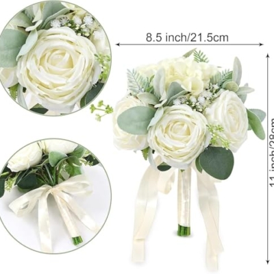 Product: A Brilliant Bridal Bouquet and 4 Bouquets of Bridesmaid Bouquets, Artificial Flowers, Suitable for Bridal Bridesmaid Proposal Parties and Church Decoration
