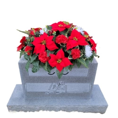 Product: Red and White Headstone Saddle, Poinsettia Grave Flowers for Perfect Winter Memorial Decoration Garland for Table Centerpiece Holiday Party Weddi