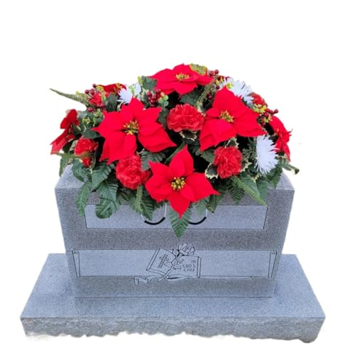 Product: Red and White Headstone Saddle, Poinsettia Grave Flowers for Perfect Winter Memorial Decoration Garland for Table Centerpiece Holiday Party Weddi