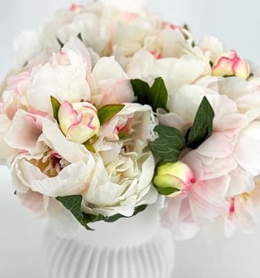 Product: 5 Stem White and Pink Flowers Tipped,Artificial Peony Bouquet for Indoor Vase Home Table Centerpieces Wedding(NO VASE) for Wedding/Home Decoration