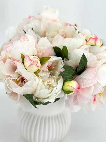 Product: 5 Stem White and Pink Flowers Tipped,Artificial Peony Bouquet for Indoor Vase Home Table Centerpieces Wedding(NO VASE) for Wedding/Home Decoration