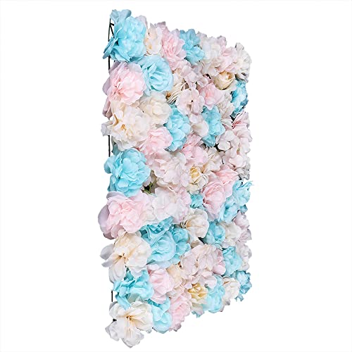 Product: HZOPUTLH 12pcs Flower Walls, 24" x 16" Artificial Flower Wall Panels, Dahlias Rose Hydrangea Backdrop Flowers Decoration Floral Panels Set for Wedding Outdoor Party Decor (Blue, Pink, White)