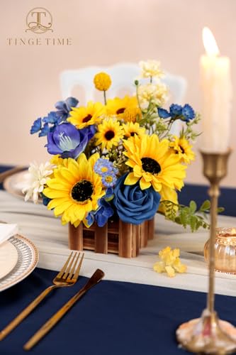 Product: TINGE TIME Wedding Centerpiece Flower with Basket, Set of 2 Large Artificial Flowers Floral Arrangement for Tabletop Mantel Archway Aisle (Sunflower & RoyalBlue)