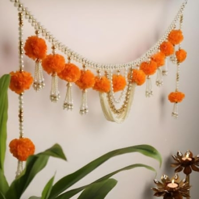 Product: DC IMPEX Artificial Marigold & Bead Door Hanging Toran – 94cm Fabric Floral Banner for Entryway and Indoor Decor