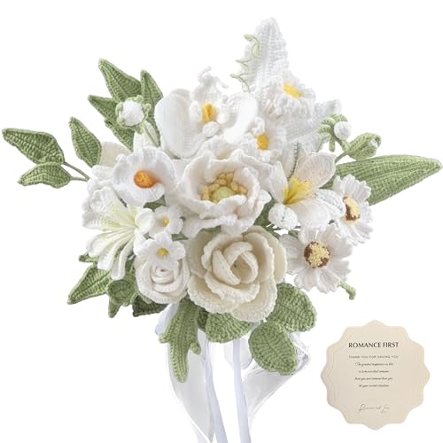 Cayiibe White Crochet Flowers Bridal Wedding Bride Bouquet Handmade Knitted Artificial Flowers Home Decor - Artificial Flower Arrangements Product: Cayiibe White Crochet Flowers Bridal Wedding Bride Bouquet Handmade Knitted Artificial Flowers Home Decor