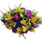 Product: Jucgghk Vivid and Realistic Floral Art 36" Yellow and Purple Cemetery Saddle, Headstone Saddle Arrangement for Outdoor Gravestone Decorations