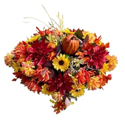 Product: Jucgghk Vivid and Realistic Floral Art 36" Orange Pumpkin Cemetery Saddle,Beautiful Flowers Saddle for Cemetery Headstones Decoration Outdoor Memorial Decorations