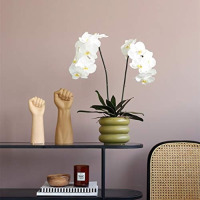 Product: Artificial Orchid Flower with Ceramics Vase Set White Phalaenopsis Flower Faux Orchid Faked Flowers Potted Plants, 23.6" H Table Centerpiece Office Wedding Party Decoration
