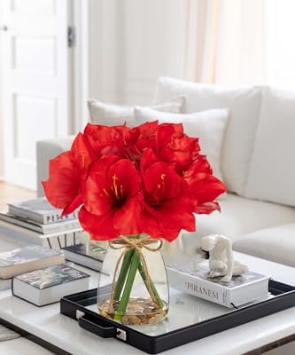 Product: Briful 2 Pack Red Amaryllis Artificial Flower Bundle for Home Office Room Table Vase Arrangement Centerpiece
